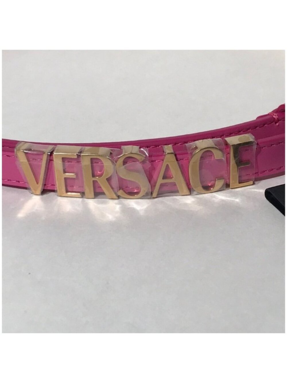 Versace Pink Logo Leather Bracelet New Size 85/34